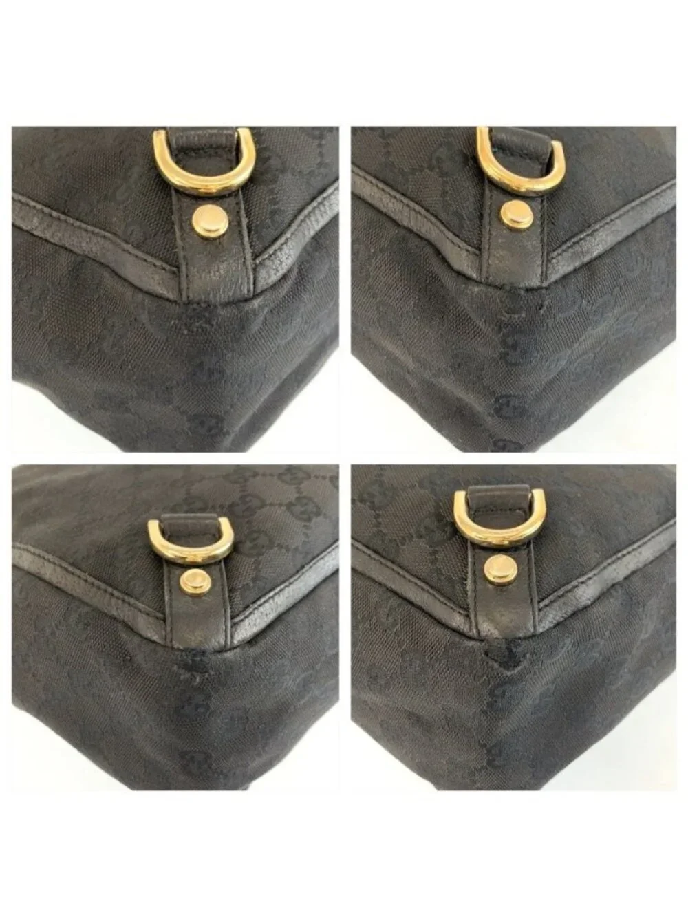 Gucci Abbey Black Gold GG Canvas Leather Tote